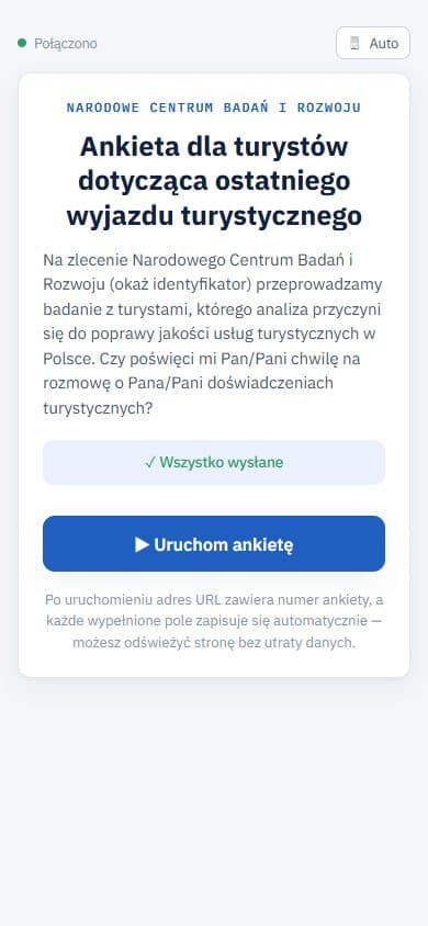 Ekran startowy ankiety — widok na telefonie