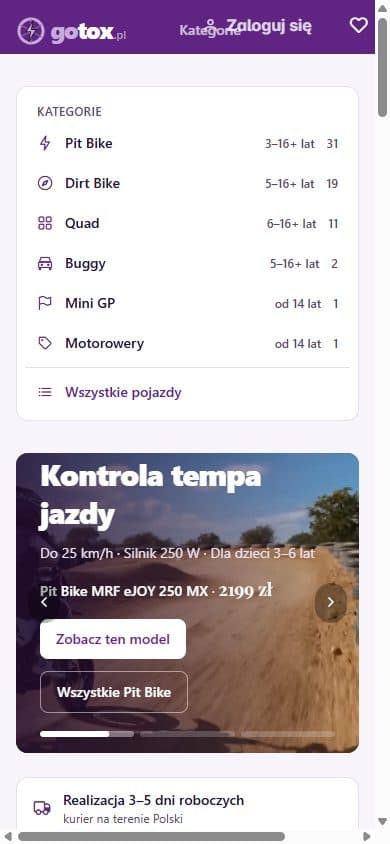 Strona główna sklepu — widok na telefonie